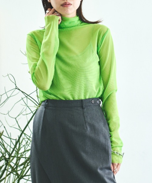 VACANCY(ヴァカンシー)の「タートルネックシアーカラーインナー(Tシャツ/カットソー・レディース・ブラック/パープル/ブラウン/グリーン/グレイッシュベージュ/ブルー/ピンク/ライトグリーン/オレンジ・FREE)」の6枚目の写真