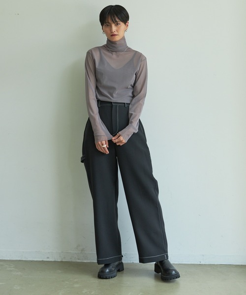 VACANCY(ヴァカンシー)の「タートルネックシアーカラーインナー(Tシャツ/カットソー・レディース・ブラック/パープル/ブラウン/グリーン/グレイッシュベージュ/ブルー/ピンク/ライトグリーン/オレンジ・FREE)」の13枚目の写真