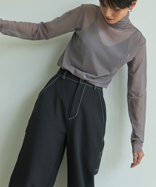 VACANCY(ヴァカンシー)の「タートルネックシアーカラーインナー(Tシャツ/カットソー・レディース・ブラック/パープル/ブラウン/グリーン/グレイッシュベージュ/ブルー/ピンク/ライトグリーン/オレンジ・FREE)」の18枚目の写真