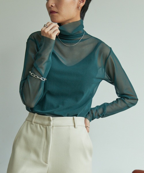 VACANCY(ヴァカンシー)の「タートルネックシアーカラーインナー(Tシャツ/カットソー・レディース・ブラック/パープル/ブラウン/グリーン/グレイッシュベージュ/ブルー/ピンク/ライトグリーン/オレンジ・FREE)」の19枚目の写真