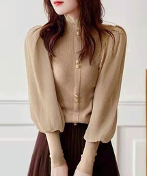 バルーンスリーブ袖コンシャスハイネックニットトップス