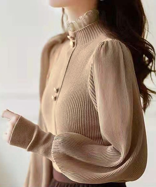 Primazel（プリマゼル）の「バルーンスリーブ袖コンシャスハイネックニットトップス（ニット/セーター・レディース・ホワイト/ベージュ/テラコッタ/ブラック・M）」の14枚目の写真