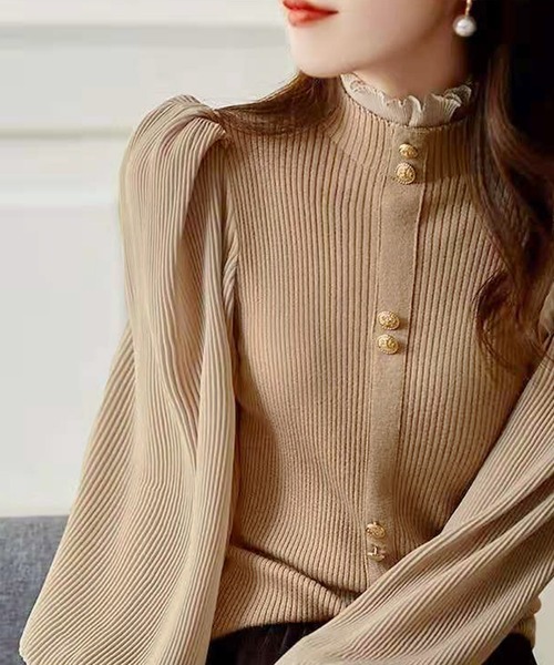 Primazel（プリマゼル）の「バルーンスリーブ袖コンシャスハイネックニットトップス（ニット/セーター・レディース・ホワイト/ベージュ/テラコッタ/ブラック・M）」の15枚目の写真