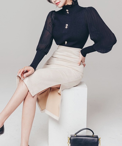 Primazel（プリマゼル）の「バルーンスリーブ袖コンシャスハイネックニットトップス（ニット/セーター・レディース・ホワイト/ベージュ/テラコッタ/ブラック・M）」の21枚目の写真