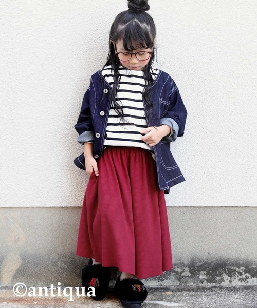 antiqua（アンティカ）の「Ａラインセルフカットスカート（スカート・キッズ・ブラック/ブラウン/スモークピンク/レッド・4/6/3/5）」の14枚目の写真