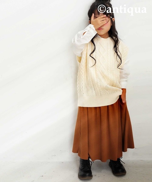 antiqua（アンティカ）の「Ａラインセルフカットスカート（スカート・キッズ・ブラック/ブラウン/スモークピンク/レッド・4/6/3/5）」の9枚目の写真