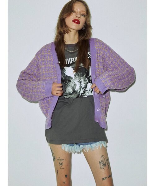 jouetie（ジュエティ）の「Vネックレトロカーディガン（カーディガン/ボレロ・レディース・ブラック/パープル/ボルドー・MEDIUM）」の8枚目の写真