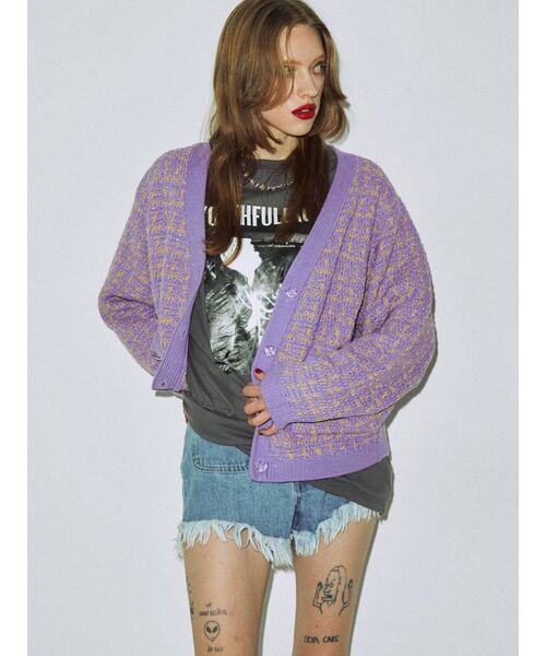 jouetie（ジュエティ）の「Vネックレトロカーディガン（カーディガン/ボレロ・レディース・ブラック/パープル/ボルドー・MEDIUM）」の18枚目の写真