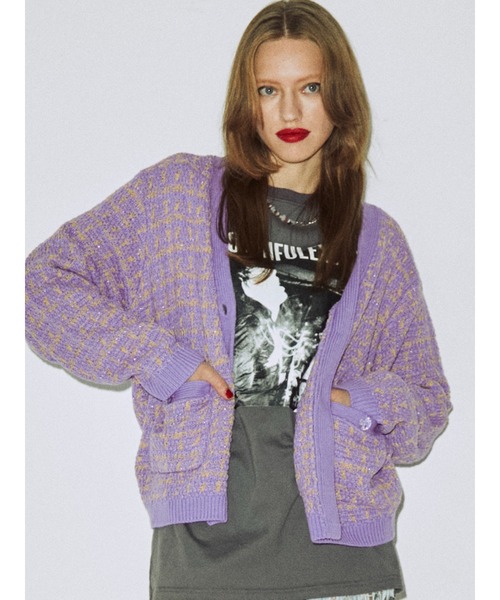 jouetie（ジュエティ）の「Vネックレトロカーディガン（カーディガン/ボレロ・レディース・ブラック/パープル/ボルドー・MEDIUM）」の3枚目の写真