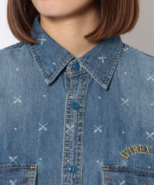 AVIREX（アヴィレックス）の「【Women's】WHOLE PATTERN TUNIC DENIM SHIRT/ 総柄チュニックデニムシャツ（シャツ/ブラウス・レディース・オフホワイト/ブルー系その他・FREE）」の6枚目の写真