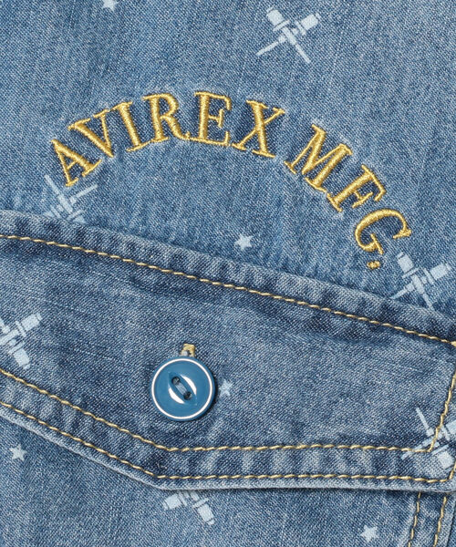 AVIREX（アヴィレックス）の「【Women's】WHOLE PATTERN TUNIC DENIM SHIRT/ 総柄チュニックデニムシャツ（シャツ/ブラウス・レディース・オフホワイト/ブルー系その他・FREE）」の9枚目の写真