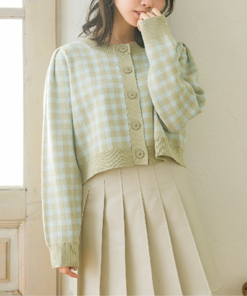 ems excite（エムズエキサイト）の「チェックショートカーデ（カーディガン/ボレロ・レディース・ブラック/オレンジ/グリーン・FREE）」の3枚目の写真
