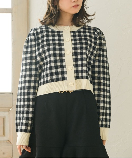 ems excite（エムズエキサイト）の「チェックショートカーデ（カーディガン/ボレロ・レディース・ブラック/オレンジ/グリーン・FREE）」の2枚目の写真