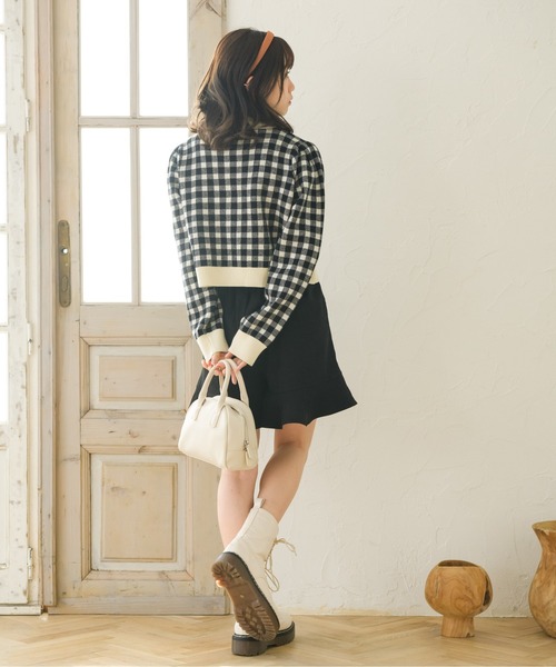 ems excite（エムズエキサイト）の「チェックショートカーデ（カーディガン/ボレロ・レディース・ブラック/オレンジ/グリーン・FREE）」の5枚目の写真