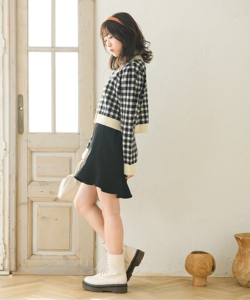 ems excite（エムズエキサイト）の「チェックショートカーデ（カーディガン/ボレロ・レディース・ブラック/オレンジ/グリーン・FREE）」の6枚目の写真