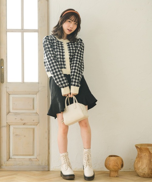 ems excite（エムズエキサイト）の「チェックショートカーデ（カーディガン/ボレロ・レディース・ブラック/オレンジ/グリーン・FREE）」の7枚目の写真