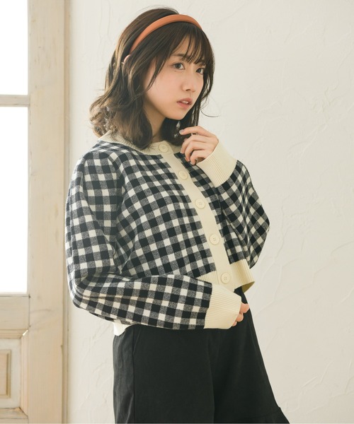 ems excite（エムズエキサイト）の「チェックショートカーデ（カーディガン/ボレロ・レディース・ブラック/オレンジ/グリーン・FREE）」の8枚目の写真