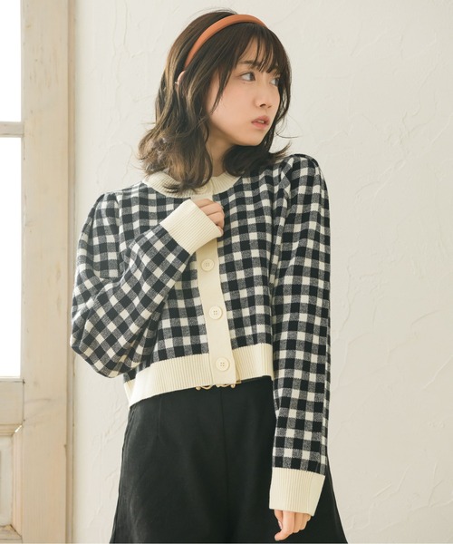 ems excite（エムズエキサイト）の「チェックショートカーデ（カーディガン/ボレロ・レディース・ブラック/オレンジ/グリーン・FREE）」の10枚目の写真