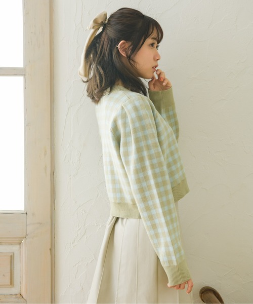 ems excite（エムズエキサイト）の「チェックショートカーデ（カーディガン/ボレロ・レディース・ブラック/オレンジ/グリーン・FREE）」の18枚目の写真