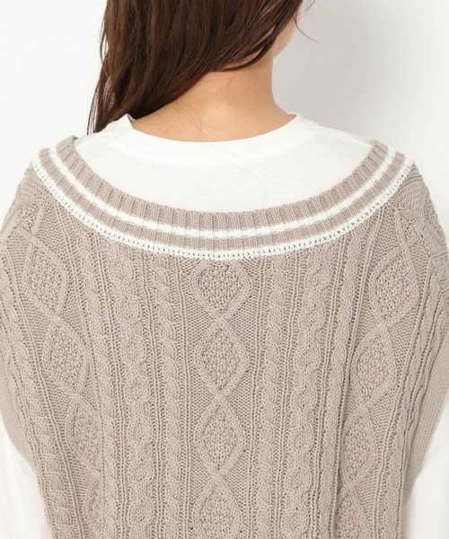 mysty woman（ミスティウーマン）の「チルデンケーブルベスト 269887（ベスト・レディース・ブラック/オフホワイト/ライトベージュ・FREE）」の5枚目の写真