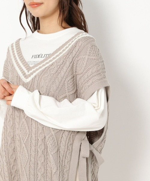 mysty woman（ミスティウーマン）の「チルデンケーブルベスト 269887（ベスト・レディース・ブラック/オフホワイト/ライトベージュ・FREE）」の6枚目の写真