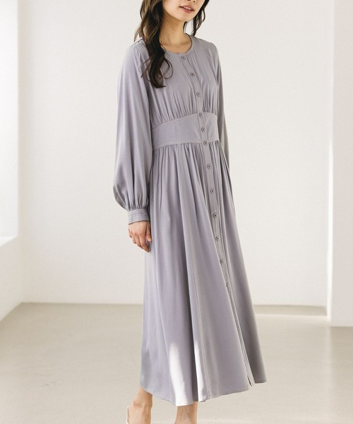 mysty woman（ミスティウーマン）の「ステッチパフワンピース 267035（ワンピース・レディース・ベージュ/ネイビー/グレー・FREE）」の2枚目の写真