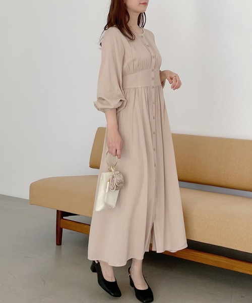 mysty woman（ミスティウーマン）の「ステッチパフワンピース 267035（ワンピース・レディース・ベージュ/ネイビー/グレー・FREE）」の7枚目の写真