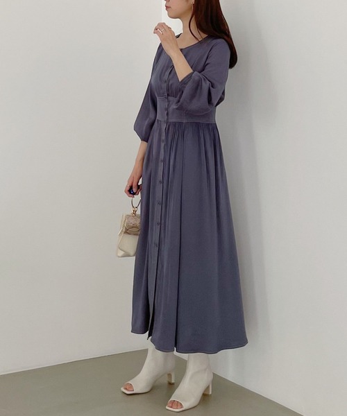 mysty woman（ミスティウーマン）の「ステッチパフワンピース 267035（ワンピース・レディース・ベージュ/ネイビー/グレー・FREE）」の9枚目の写真