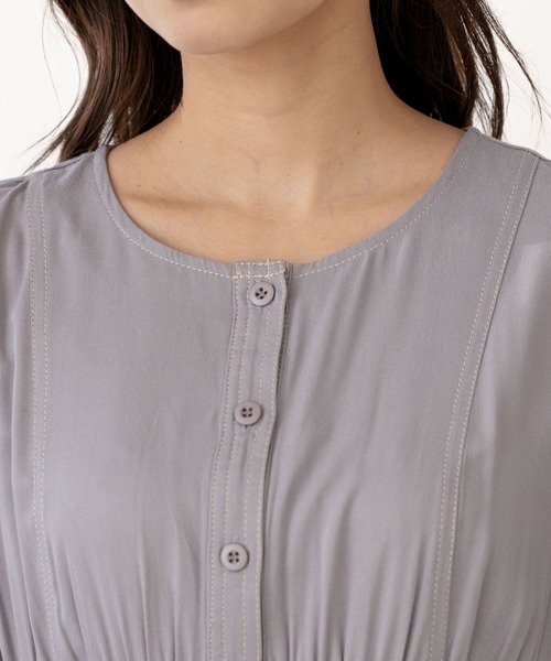 mysty woman（ミスティウーマン）の「ステッチパフワンピース 267035（ワンピース・レディース・ベージュ/ネイビー/グレー・FREE）」の15枚目の写真