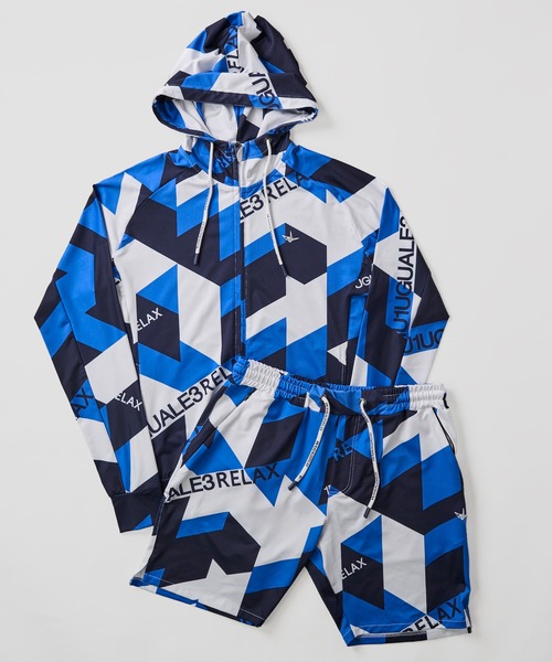 1piu1uguale3 RELAX（ウノピュウノウグァーレトレリラックス）の「【1PIU1UGUALE3 RELAX】GEOMETRIC RASH GUARD SHORTS / ラッシュガードショーツ（ラッシュガード・メンズ・ブラック系1/サックスブルー系・MEDIUM/X-LARGE/LARGE）」の12枚目の写真