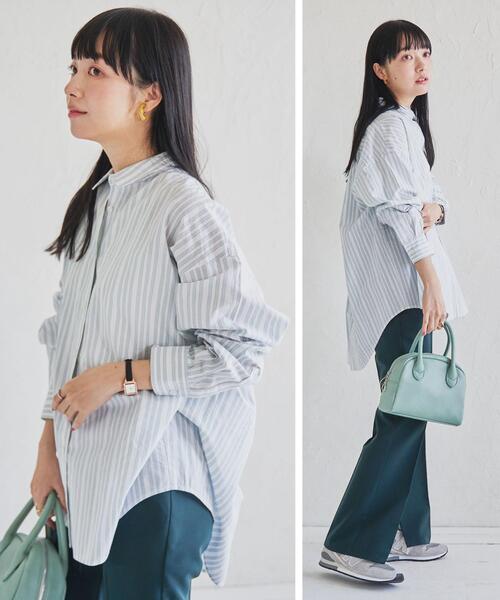 coen（コーエン）の「フレンチリネンMIXレギュラーシャツ（シャツ/ブラウス・レディース・その他1/その他3/ライトグレー/オフホワイト・LARGE/MEDIUM）」の6枚目の写真