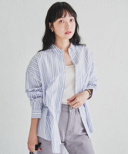 coen（コーエン）の「フレンチリネンMIXレギュラーシャツ（シャツ/ブラウス・レディース・その他1/その他3/ライトグレー/オフホワイト・LARGE/MEDIUM）」の5枚目の写真