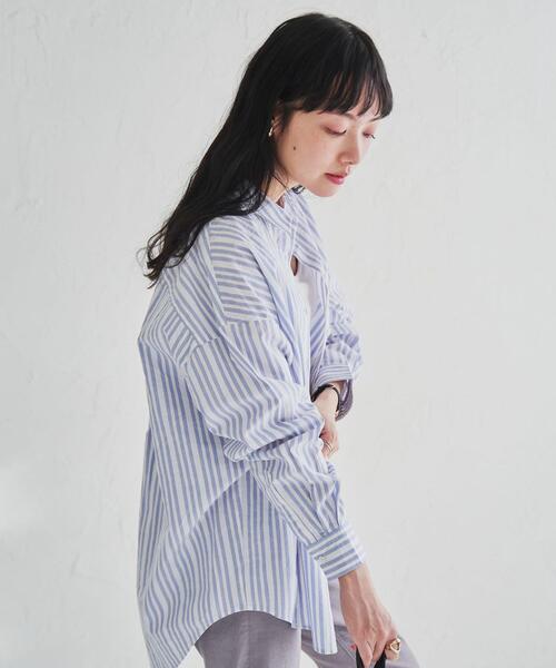 coen（コーエン）の「フレンチリネンMIXレギュラーシャツ（シャツ/ブラウス・レディース・その他1/その他3/ライトグレー/オフホワイト・LARGE/MEDIUM）」の17枚目の写真