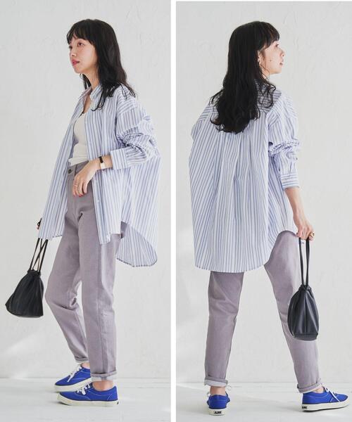 coen（コーエン）の「フレンチリネンMIXレギュラーシャツ（シャツ/ブラウス・レディース・その他1/その他3/ライトグレー/オフホワイト・LARGE/MEDIUM）」の11枚目の写真