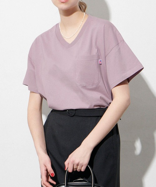 anown(アノン)の「Vネック半袖アソートTシャツ(Tシャツ/カットソー・レディース・ブラック/アイボリー/スモークピンク/ベージュ系/ネイビー系・FREE)」の5枚目の写真