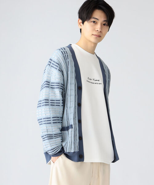 BEAMS HEART（ビームスハート）の「BEAMS HEART / レトロ ジャガード ビッグ カーディガン（カーディガン/ボレロ・メンズ・ブルー系その他/ブラック・MEDIUM/LARGE/SMALL）」の17枚目の写真