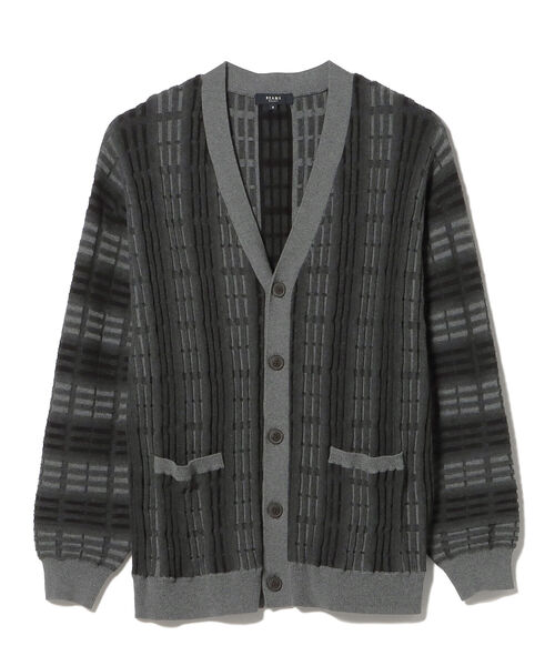 BEAMS HEART（ビームスハート）の「BEAMS HEART / レトロ ジャガード ビッグ カーディガン（カーディガン/ボレロ・メンズ・ブルー系その他/ブラック・MEDIUM/LARGE/SMALL）」の5枚目の写真
