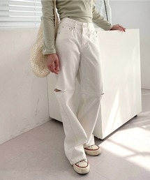 by muni:r | カッティングデニムワイドパンツ(デニムパンツ)