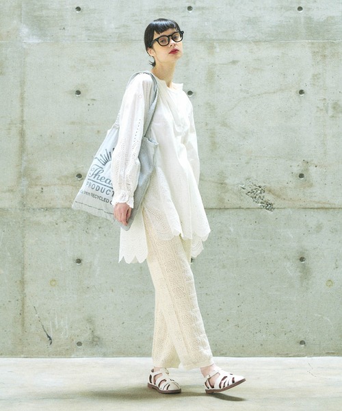 PUAL CE CIN(ピュアルセシン)の「スカラップレース前後差チュニック(シャツ/ブラウス・レディース・ホワイト/ブラック・FREE)」の7枚目の写真