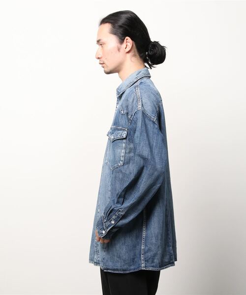 ALLSAINTS（オールセインツ）の「LATE DENIM PATCHWORK SHIRT | LATE デニム パッチワーク シャツ（シャツ/ブラウス・メンズ・インディゴブルー・S/XS/M）」の6枚目の写真