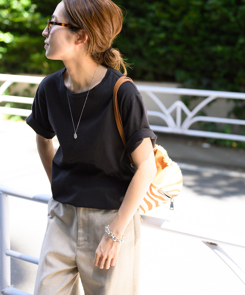 FRAMeWORK(フレームワーク)の「反毛天竺シンプルTシャツ(Tシャツ/カットソー・レディース・ホワイト/ブラック・FREE)」の1枚目の写真