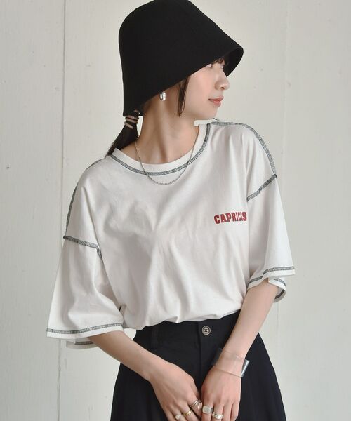 RETRO GIRL（レトロガール）の「配色ステッチBIGTee（Tシャツ/カットソー・レディース・ライトグリーン/ホワイト/ダークグレー・FREE）」の4枚目の写真