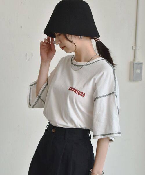 RETRO GIRL（レトロガール）の「配色ステッチBIGTee（Tシャツ/カットソー・レディース・ライトグリーン/ホワイト/ダークグレー・FREE）」の12枚目の写真