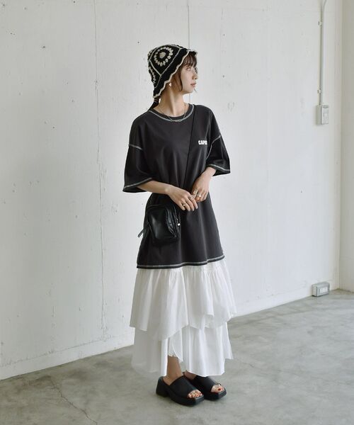 RETRO GIRL（レトロガール）の「配色ステッチBIGTee（Tシャツ/カットソー・レディース・ライトグリーン/ホワイト/ダークグレー・FREE）」の18枚目の写真