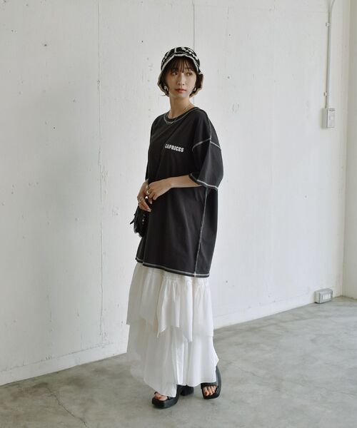 RETRO GIRL（レトロガール）の「配色ステッチBIGTee（Tシャツ/カットソー・レディース・ライトグリーン/ホワイト/ダークグレー・FREE）」の19枚目の写真