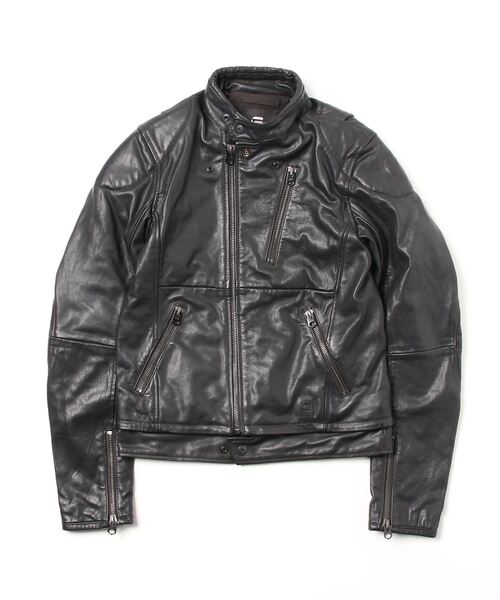 G-STAR（ジースター）の「RIDER LEATHER JACKET/ライダース（ライダースジャケット・メンズ・ダークブラック・SMALL/MEDIUM/LARGE/X-SMALL）」の2枚目の写真
