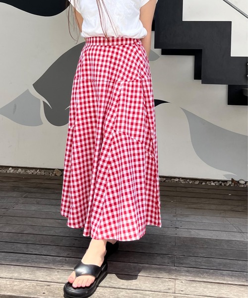 Doux Belle（ドゥーベル）の「ギンガムチェックマキシ丈スカート（スカート・レディース・グリーン/ブラウン/グレー/ブラック/レッド/ブルー・MEDIUM/LARGE）」の15枚目の写真