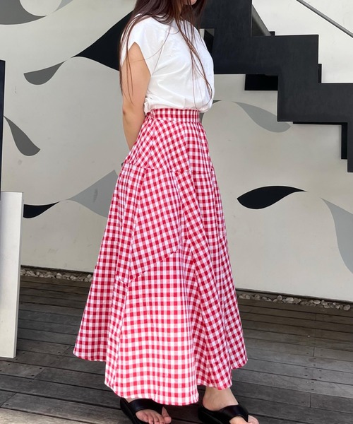 Doux Belle（ドゥーベル）の「ギンガムチェックマキシ丈スカート（スカート・レディース・グリーン/ブラウン/グレー/ブラック/レッド/ブルー・MEDIUM/LARGE）」の16枚目の写真
