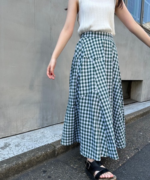 Doux Belle（ドゥーベル）の「ギンガムチェックマキシ丈スカート（スカート・レディース・グリーン/ブラウン/グレー/ブラック/レッド/ブルー・MEDIUM/LARGE）」の20枚目の写真