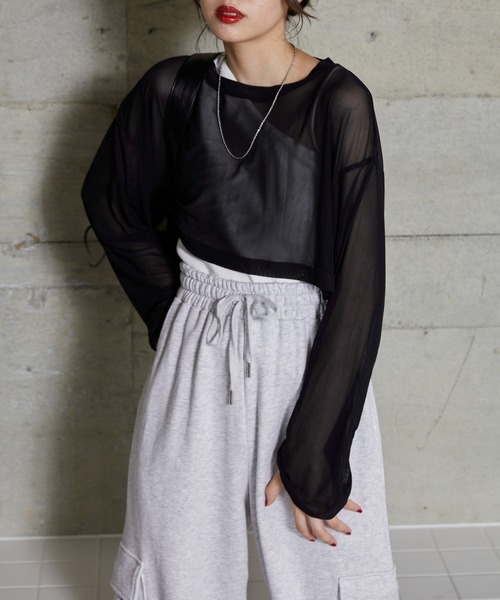 WEGO（ウィゴー）の「WEGO/スーパーショートメッシュセットT（Tシャツ/カットソー・レディース・ブラウン/ブラック・FREE）」の5枚目の写真